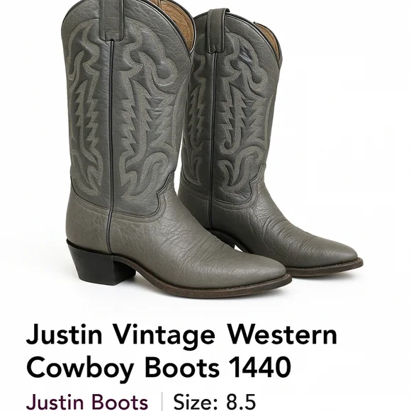 Justin 1440 Vintage Western Cowboy BootsDistressed Gray LeatherMen’s 8.5D